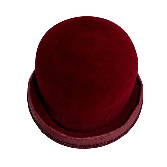 Vintage burgundy red felted wool bucket hat rolled brim Union Label bow trim